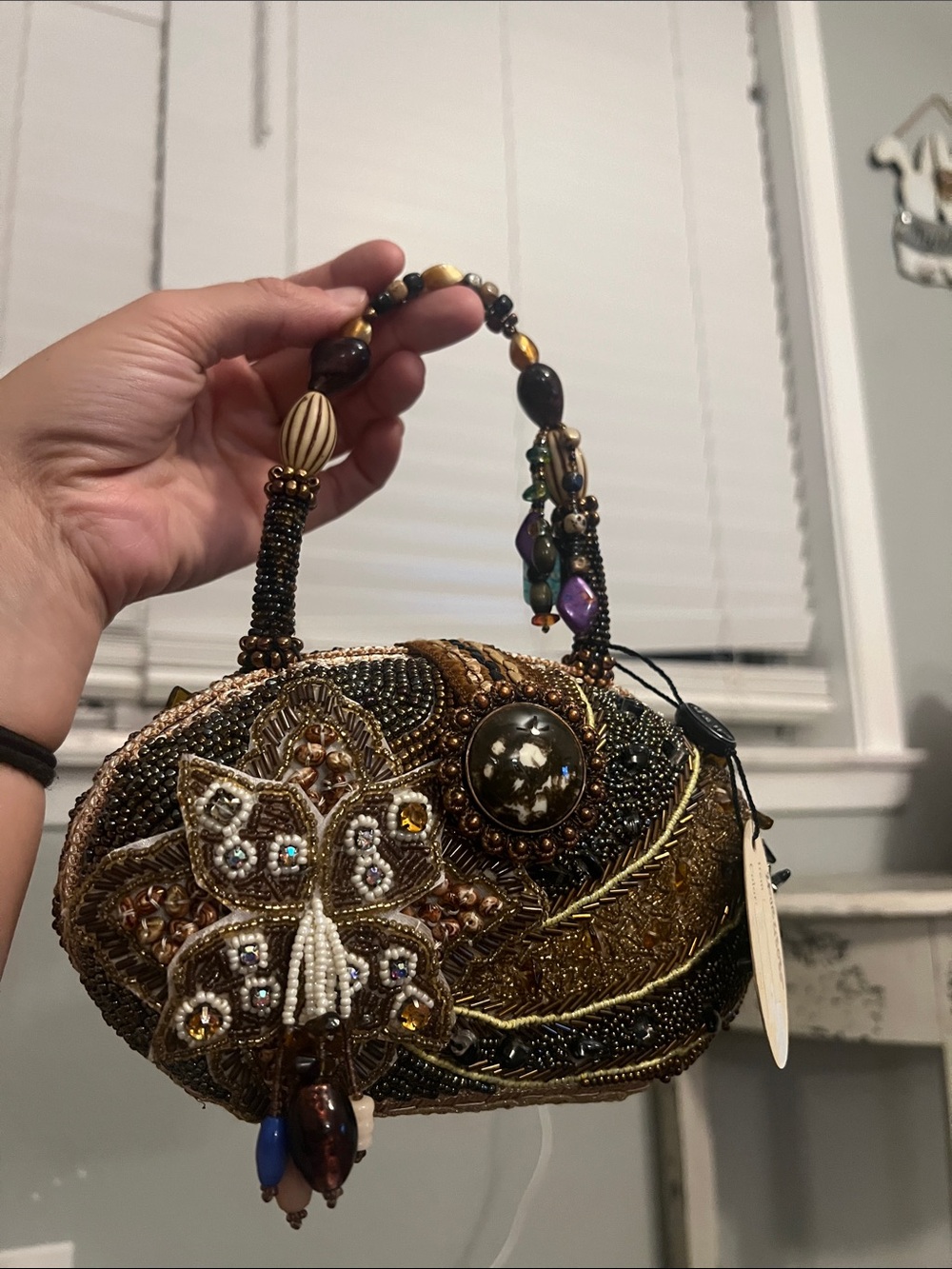 Embellished Beaded Evening Bag in Bronze and Gold